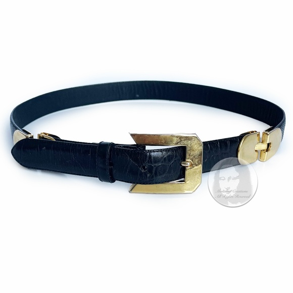 Cale Genuine Lizard Belt Black Gold Croc Stamp Leather Size 28 Vintage main image 9